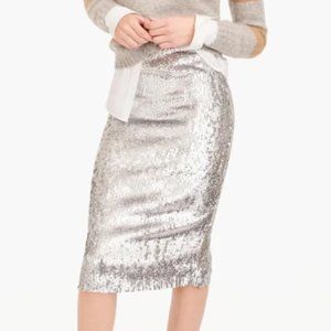 J.CREW Silver Sequin Pencil Skirt Size 8